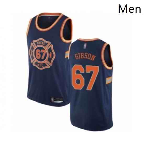 Mens New York Knicks 67 Taj Gibson Authentic Navy Blue Basketball Jersey City Edition